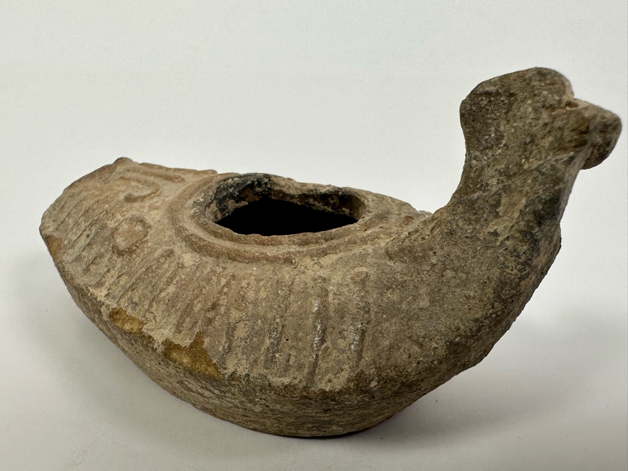 Ancient Biblical Times Clay Oil Lamp Antiquity With Ornate Design 3.5W X 1.75H Estimate $150-$300 [Photo 7]