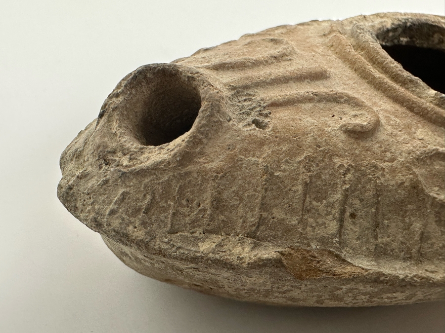 Ancient Biblical Times Clay Oil Lamp Antiquity With Ornate Design 3.5W X 1.75H Estimate $150-$300 [Photo 13]