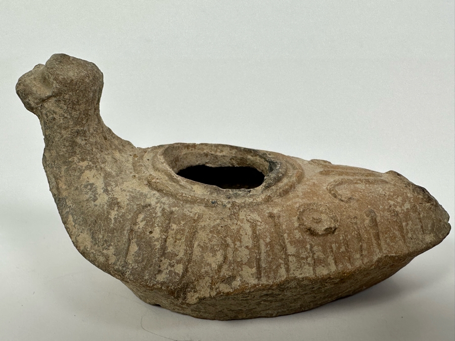 Ancient Biblical Times Clay Oil Lamp Antiquity With Ornate Design 3.5W X 1.75H Estimate $150-$300 [Photo 2]