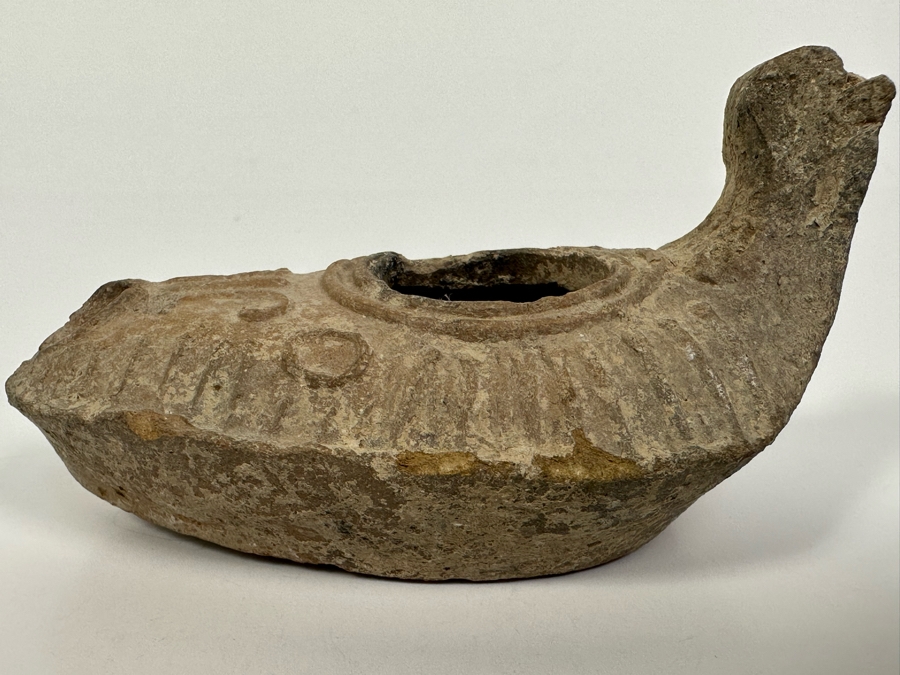 Ancient Biblical Times Clay Oil Lamp Antiquity With Ornate Design 3.5W X 1.75H Estimate $150-$300 [Photo 14]