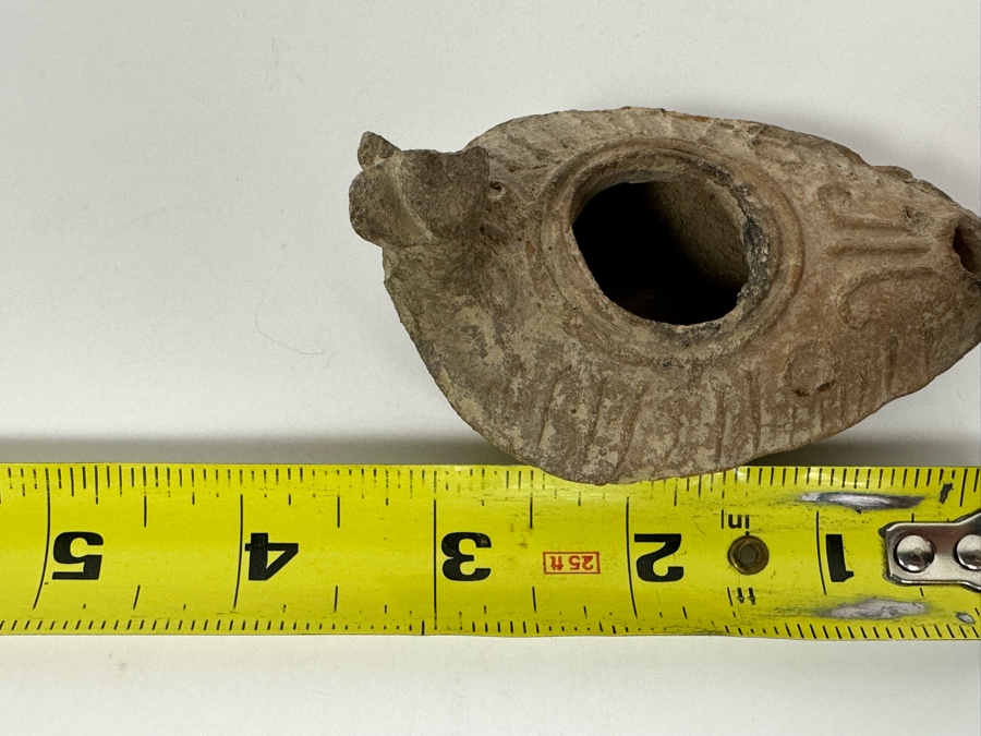 Ancient Biblical Times Clay Oil Lamp Antiquity With Ornate Design 3.5W X 1.75H Estimate $150-$300 [Photo 19]