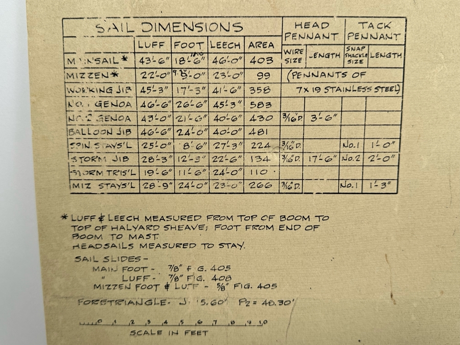 Mid-Century Blueprint Yacht Plans For The Hirondelle Yacht, Henry Chance Which Won Several Yacht Races Designed By Philip L. Rhodes Naval Architects 23 X 23 [Photo 9]