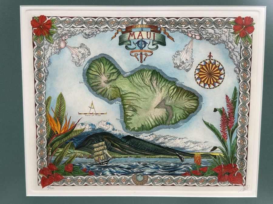 Steve Strickland Signed Limited Edition Map Of Maui Hawaii Edition 16 Of 500 10 X 8 Framed 19.5 X 18 [Photo 1]