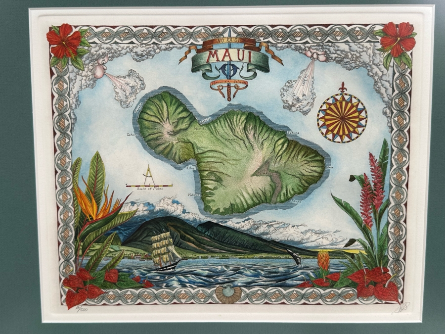 Steve Strickland Signed Limited Edition Map Of Maui Hawaii Edition 16 Of 500 10 X 8 Framed 19.5 X 18 [Photo 3]