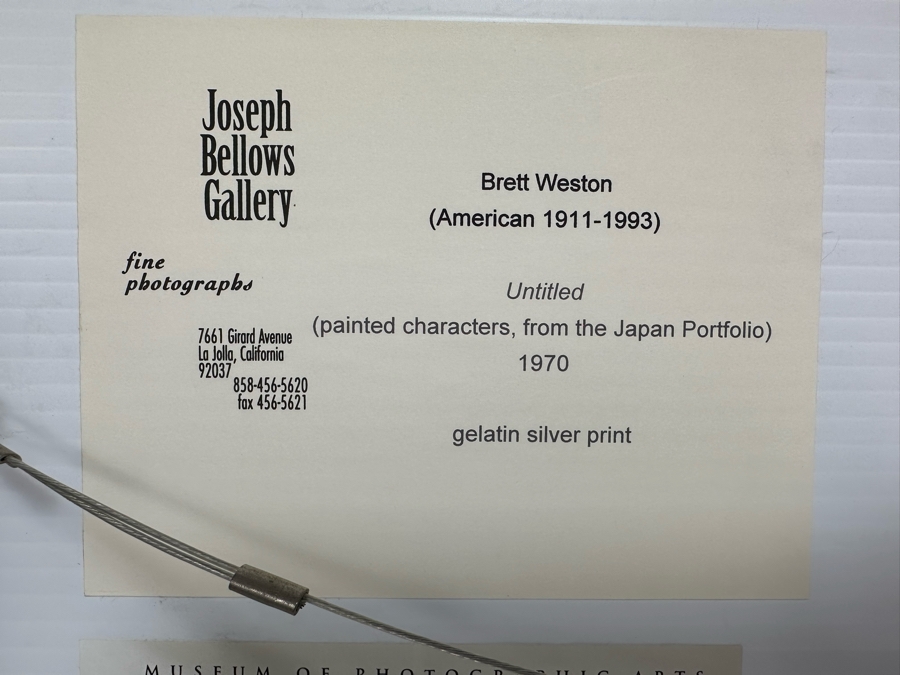Brett Weston (1911-1993, American) Gelatin Silver Print Photograph Untitled Of Painted Characters From The Japan Portfolio 1970 Signed By Brett Weston 8 X 10 Framed 16 X 20 Estimate $2,700 [Photo 6]