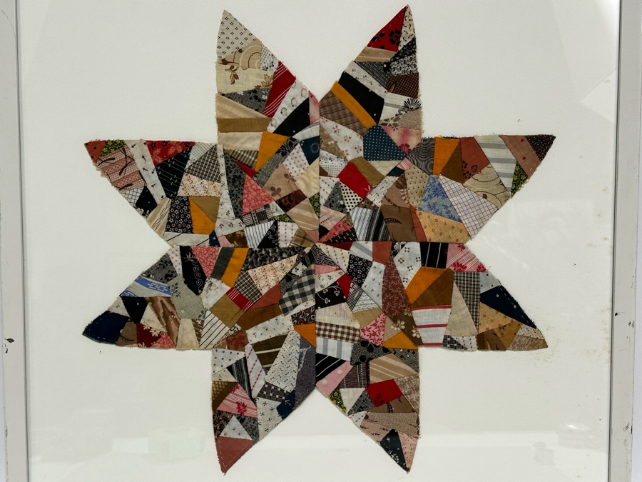 Framed Pieced Quilt Star Artwork Folk Art 23.5 X 23 [Photo 2]