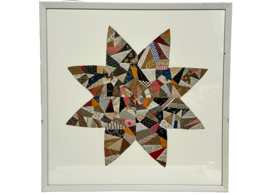 Framed Pieced Quilt Star Artwork Folk Art 23.5 X 23 [Photo 1]