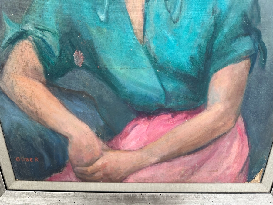 Original Portrait Painting On Canvas Signed Guber 19 X 24 Framed 25 X 29 [Photo 4]