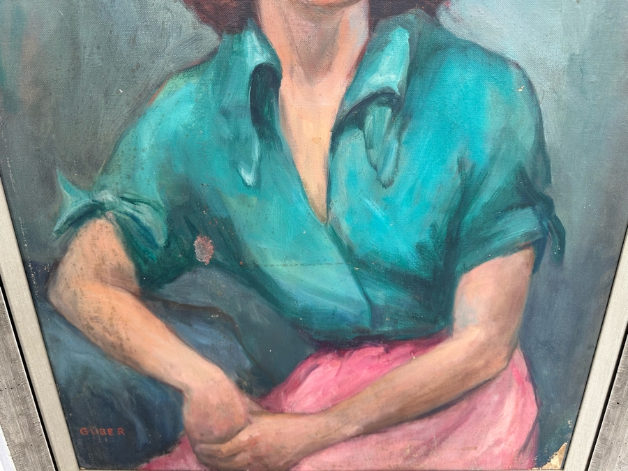 Original Portrait Painting On Canvas Signed Guber 19 X 24 Framed 25 X 29 [Photo 3]