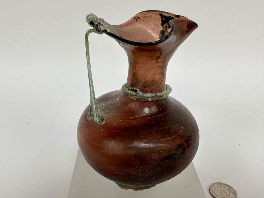 Ancient Roman Glass Trefoil-Lipped Jug, 2nd-3rd Century AD 5.5H [Photo 3]
