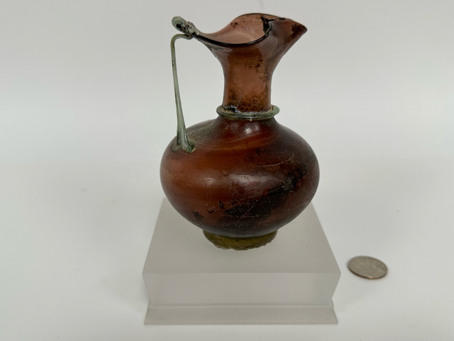 Ancient Roman Glass Trefoil-Lipped Jug, 2nd-3rd Century AD 5.5H [Photo 2]