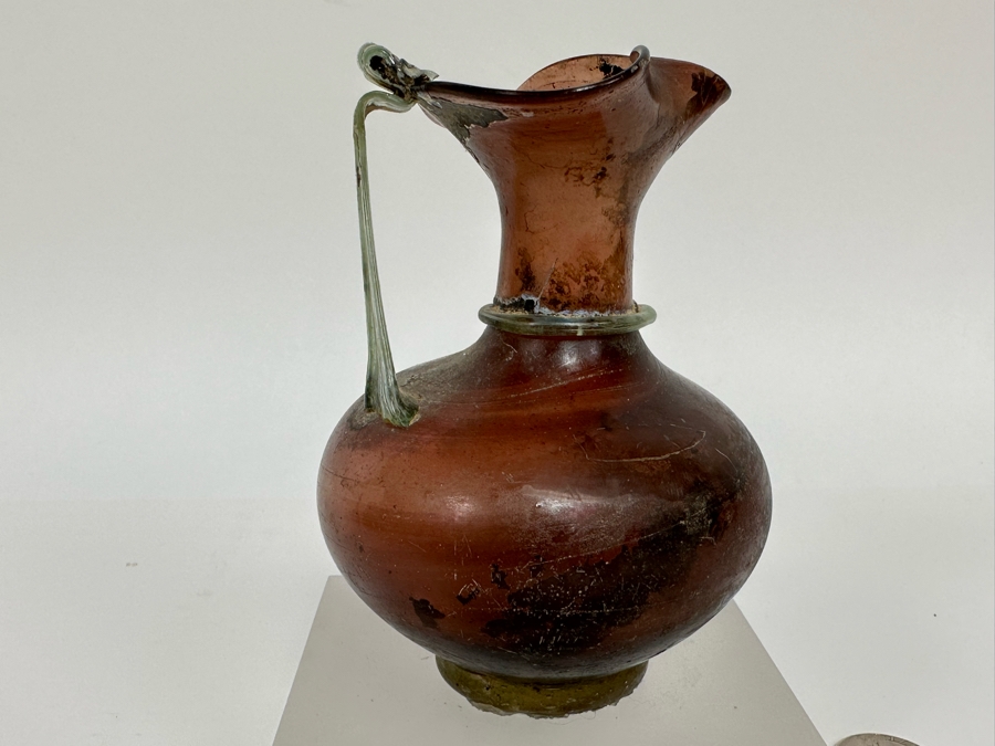Ancient Roman Glass Trefoil-Lipped Jug, 2nd-3rd Century AD 5.5H [Photo 4]