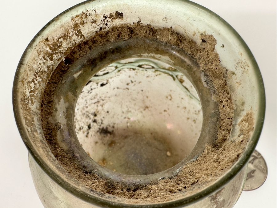 Ancient Roman Iridescent Glass Vessel Recovered Artifact 3.5W X 3H [Photo 8]