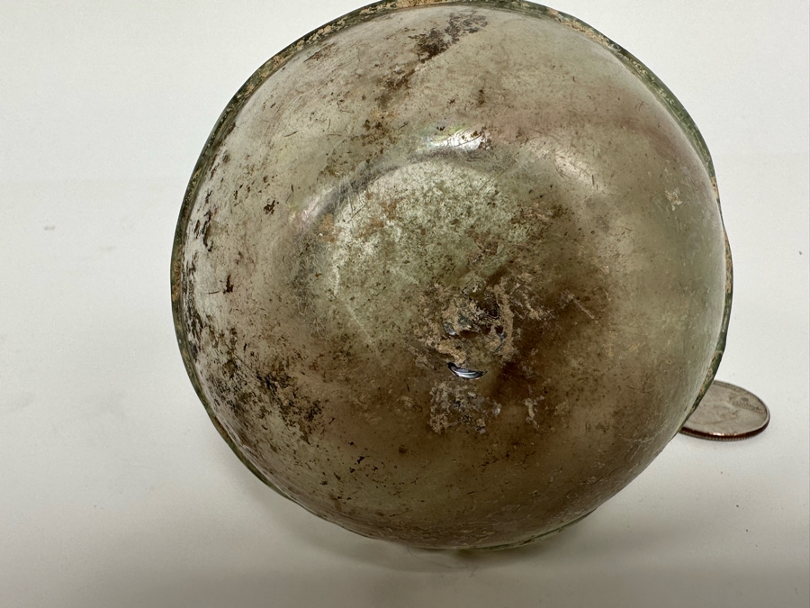 Ancient Roman Iridescent Glass Vessel Recovered Artifact 3.5W X 3H [Photo 10]