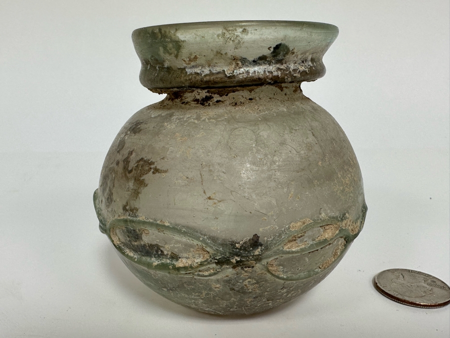 Ancient Roman Iridescent Glass Vessel Recovered Artifact 3.5W X 3H [Photo 3]