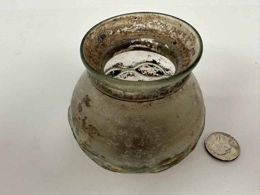 Ancient Roman Iridescent Glass Vessel Recovered Artifact 3.5W X 3H [Photo 4]