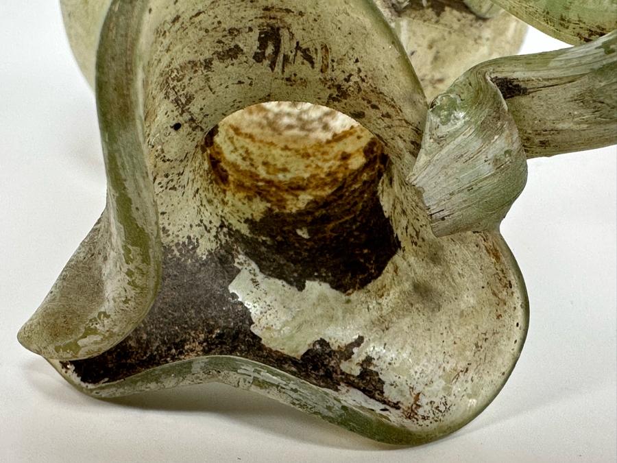 Ancient Roman Iridescent Glass Vessel Pitcher With Handle Recovered Artifact 3.5W X 5H [Photo 15]