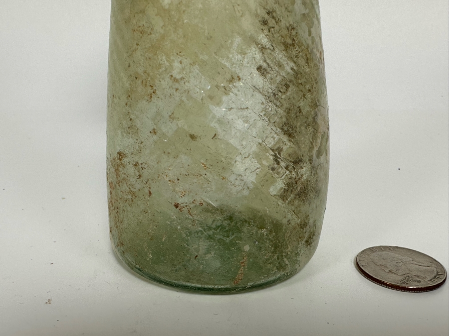 Ancient Roman Iridescent Glass Vessel Double Handle Bottle Recovered Artifact 8.5H [Photo 8]