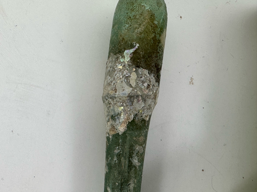 Ancient Roman Iridescent Glass Flat-Bodied Bottle With Stopper Flask Perfume Bottle Recovered Artifact 1-100AD Bottle Is 3.25W X 6H, Stopper 3L [Photo 7]