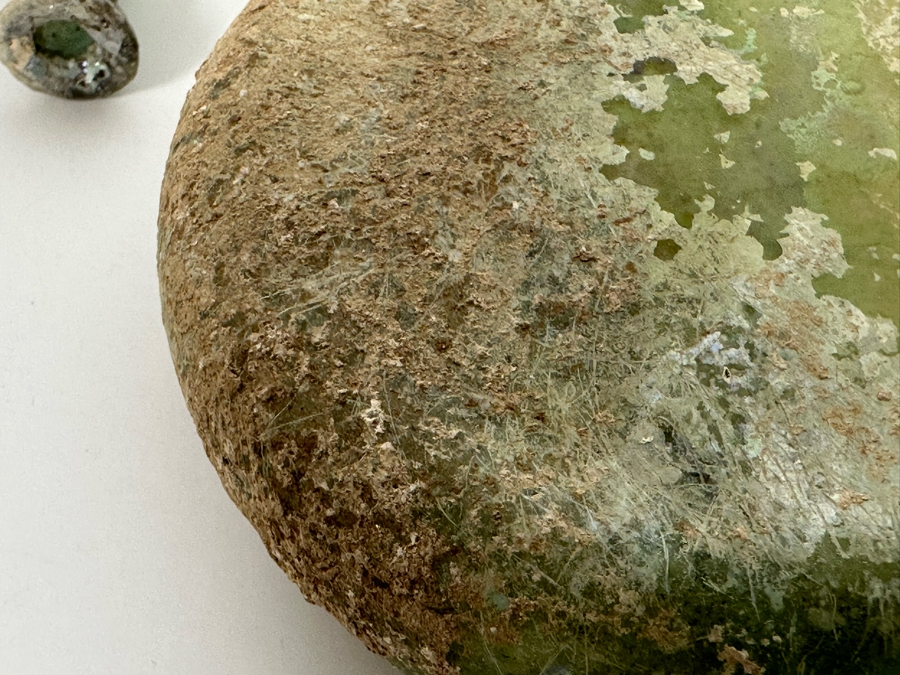 Ancient Roman Iridescent Glass Flat-Bodied Bottle With Stopper Flask Perfume Bottle Recovered Artifact 1-100AD Bottle Is 3.25W X 6H, Stopper 3L [Photo 12]