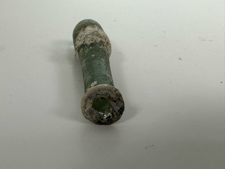 Ancient Roman Iridescent Glass Flat-Bodied Bottle With Stopper Flask Perfume Bottle Recovered Artifact 1-100AD Bottle Is 3.25W X 6H, Stopper 3L [Photo 16]
