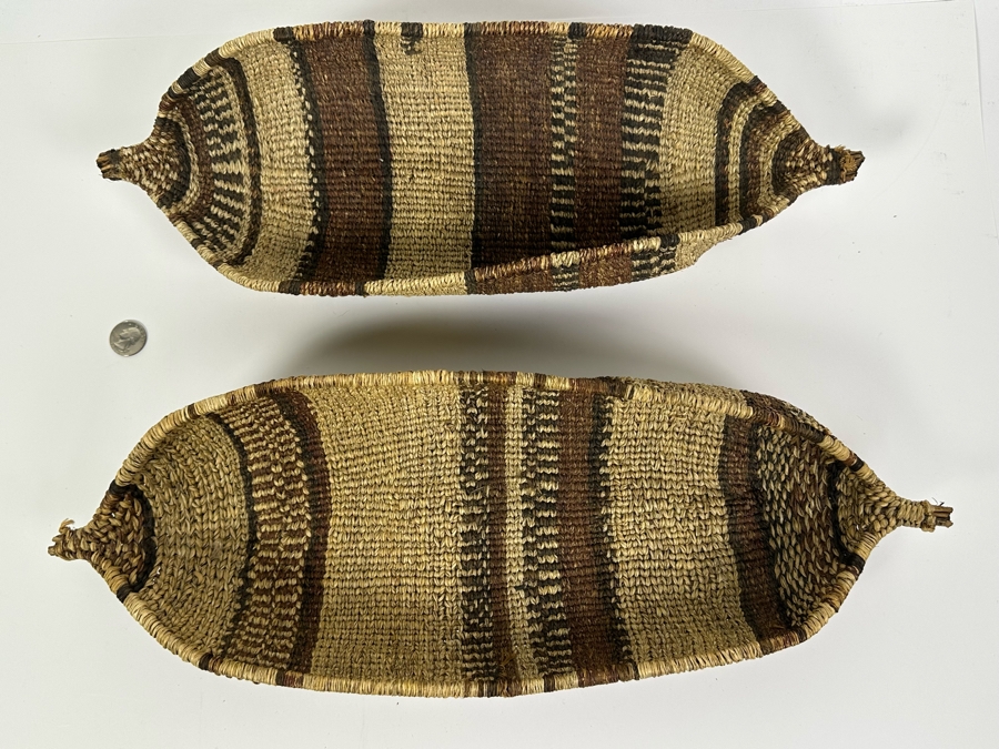 Pair Of African Baskets, Ethiopian Gamble Woven Boat Baskets 20W X 7D X 4H [Photo 2]
