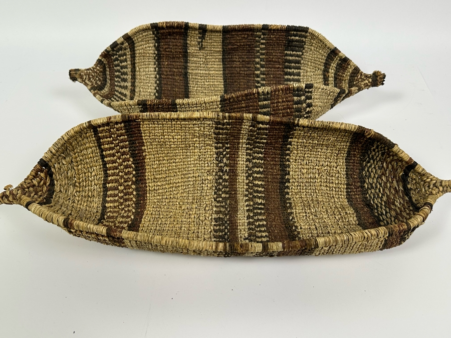 Pair Of African Baskets, Ethiopian Gamble Woven Boat Baskets 20W X 7D X 4H [Photo 3]