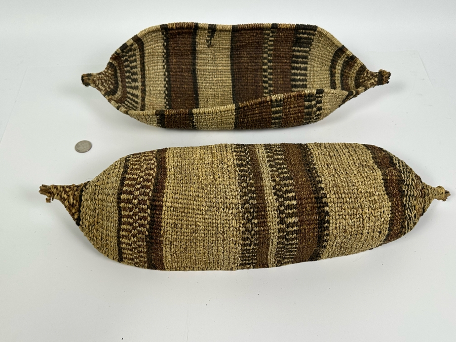 Pair Of African Baskets, Ethiopian Gamble Woven Boat Baskets 20W X 7D X 4H [Photo 4]