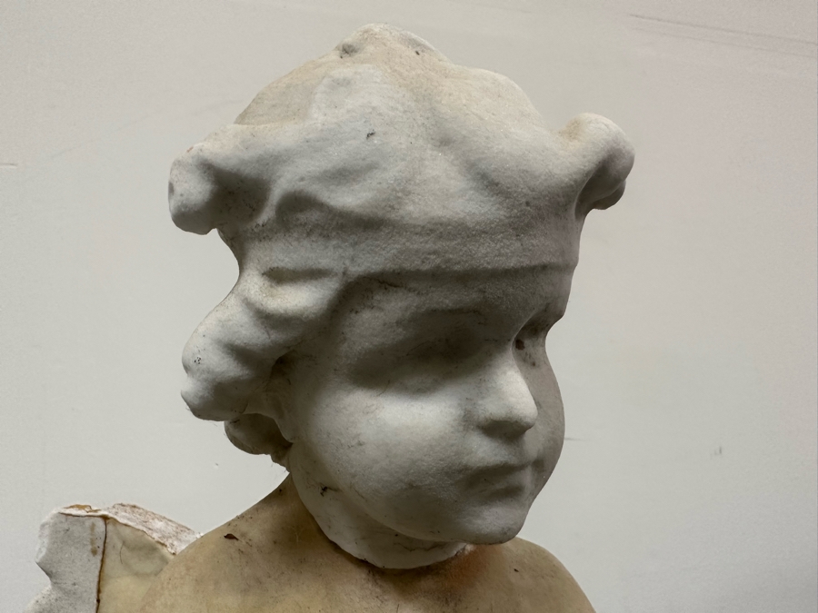 Vintage Carved Stone Cherub Angel Garden Statuary With Broken Wings - See Photos 9W X 10D X 25H [Photo 6]