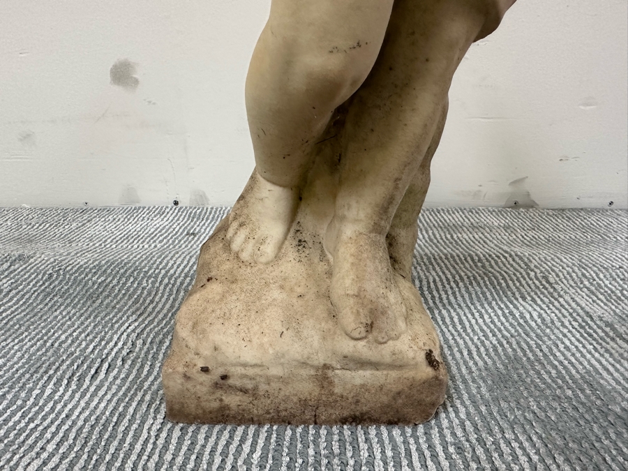 Vintage Carved Stone Cherub Angel Garden Statuary With Broken Wings - See Photos 9W X 10D X 25H [Photo 7]