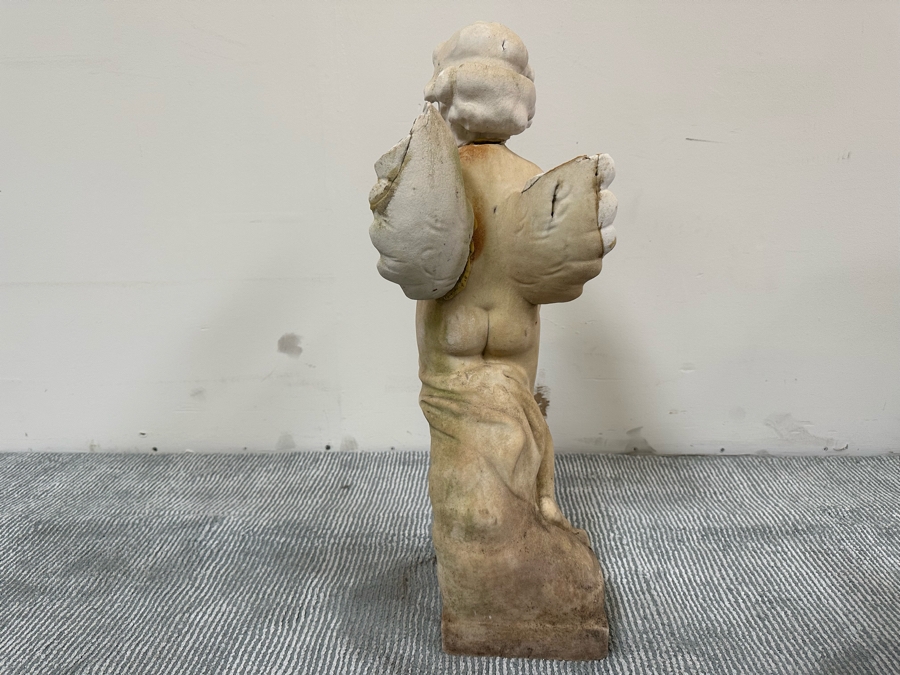 Vintage Carved Stone Cherub Angel Garden Statuary With Broken Wings - See Photos 9W X 10D X 25H [Photo 13]