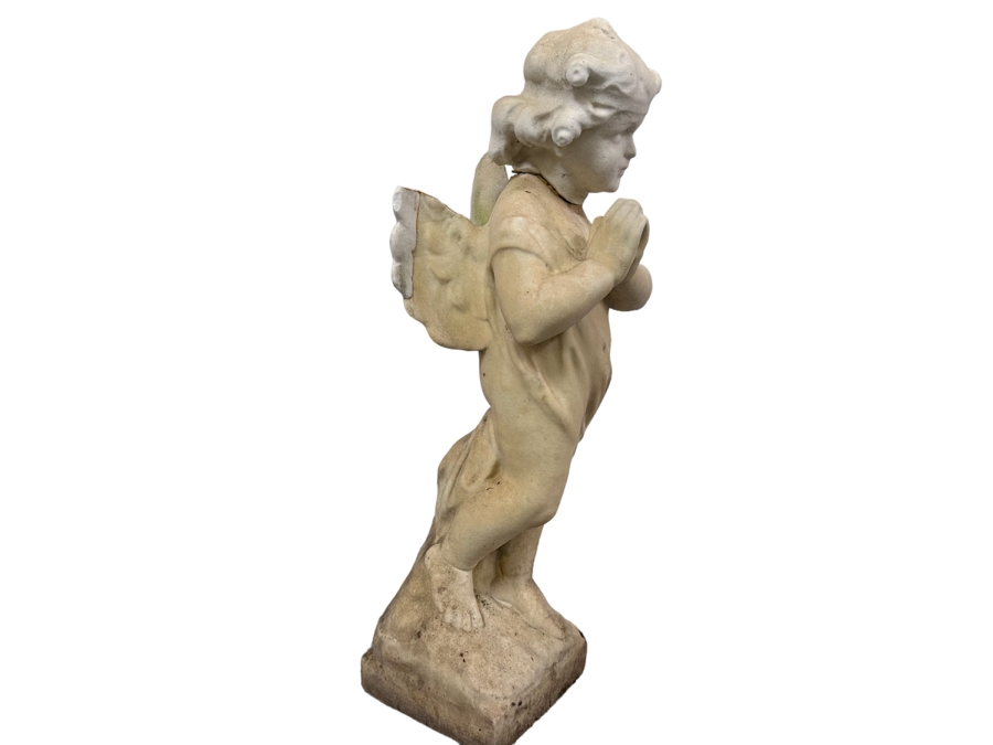 Vintage Carved Stone Cherub Angel Garden Statuary With Broken Wings - See Photos 9W X 10D X 25H [Photo 2]