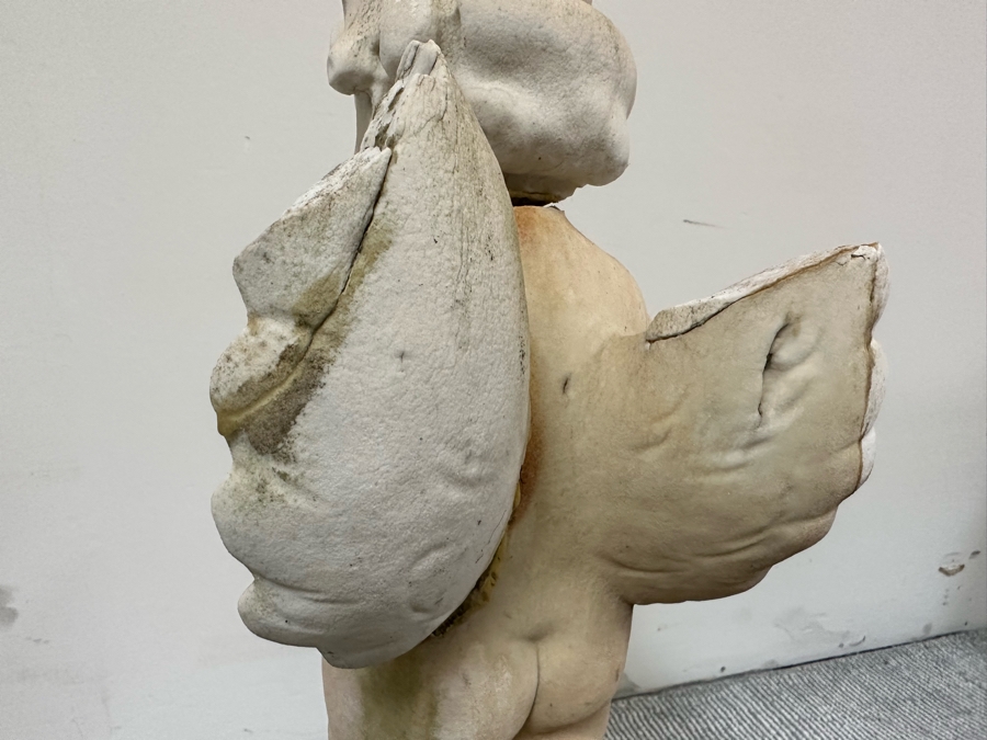 Vintage Carved Stone Cherub Angel Garden Statuary With Broken Wings - See Photos 9W X 10D X 25H [Photo 14]