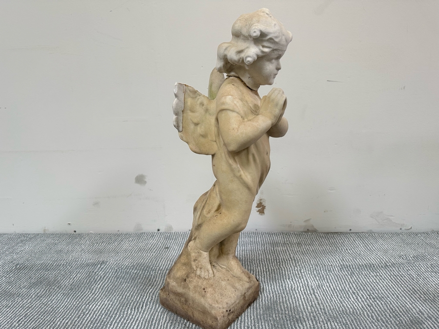 Vintage Carved Stone Cherub Angel Garden Statuary With Broken Wings - See Photos 9W X 10D X 25H [Photo 8]