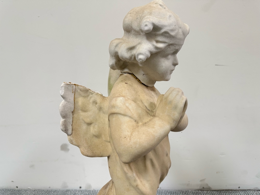 Vintage Carved Stone Cherub Angel Garden Statuary With Broken Wings - See Photos 9W X 10D X 25H [Photo 9]