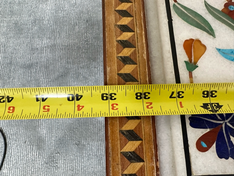 Impressive Vintage Inlaid Semi-Precious Stones Marble Coffee Table With Wooden Base Made In India 30W X 25D X 21.5H [Photo 18]