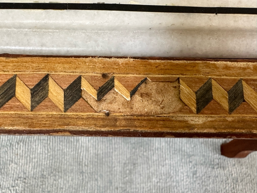 Impressive Vintage Inlaid Semi-Precious Stones Marble Coffee Table With Wooden Base Made In India 30W X 25D X 21.5H [Photo 12]