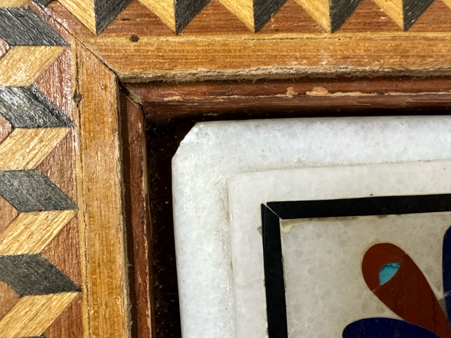 Impressive Vintage Inlaid Semi-Precious Stones Marble Coffee Table With Wooden Base Made In India 30W X 25D X 21.5H [Photo 15]