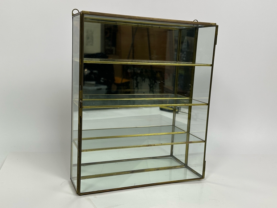 Wall Mounted Brass Curio Cabinet With Mirrored Back 10W X 3D X 12H [Photo 3]