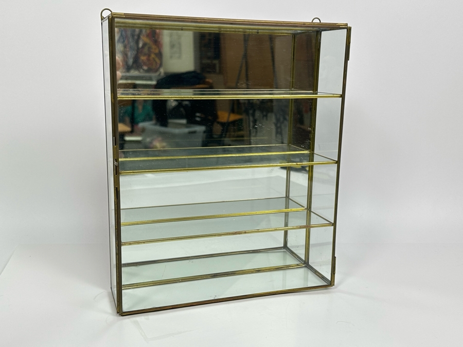 Wall Mounted Brass Curio Cabinet With Mirrored Back 10W X 3D X 12H [Photo 2]