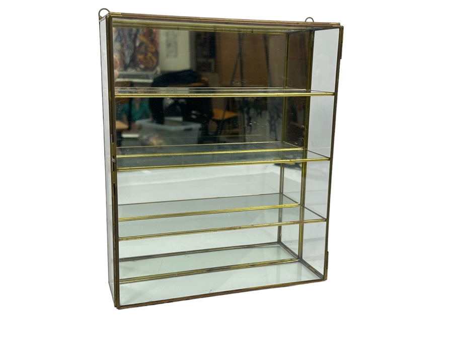 Wall Mounted Brass Curio Cabinet With Mirrored Back 10W X 3D X 12H [Photo 1]