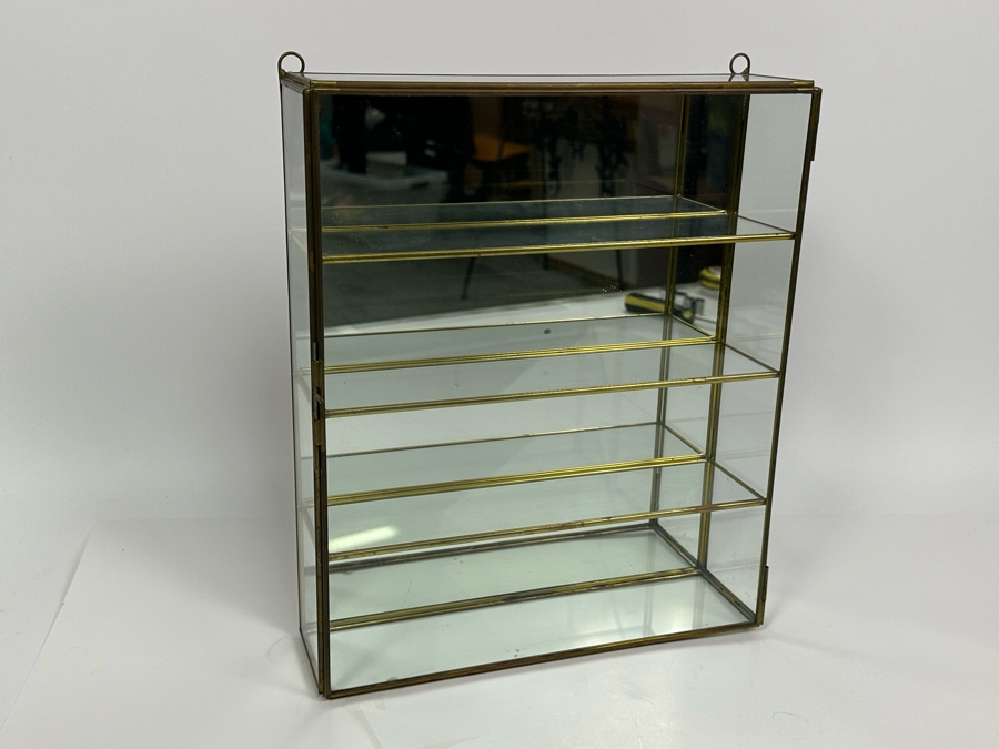 Wall Mounted Brass Curio Cabinet With Mirrored Back 10W X 3D X 12H [Photo 4]