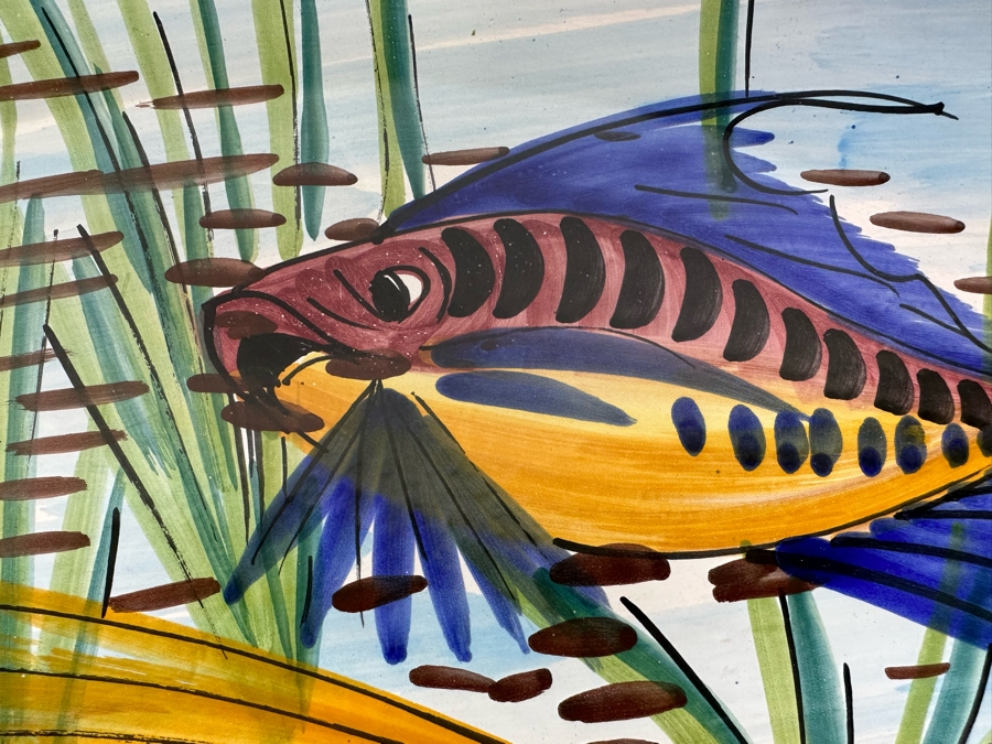 Large Vietri Italy Hand Painted Oval Ceramic Serving Platter With Fish 24W X 15D X 2 1/4H [Photo 5]