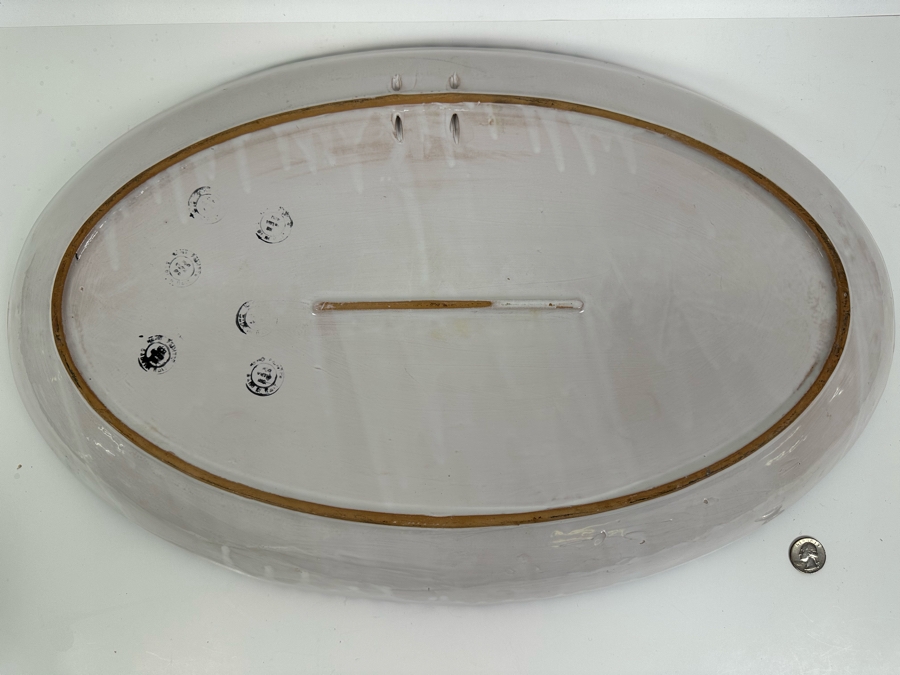 Large Vietri Italy Hand Painted Oval Ceramic Serving Platter With Fish 24W X 15D X 2 1/4H [Photo 6]