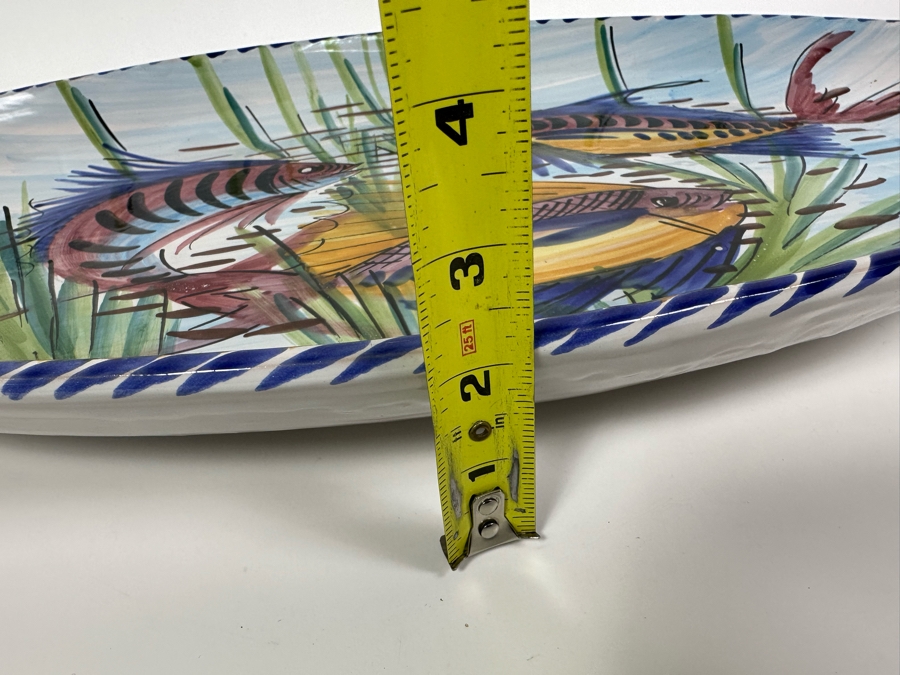 Large Vietri Italy Hand Painted Oval Ceramic Serving Platter With Fish 24W X 15D X 2 1/4H [Photo 12]