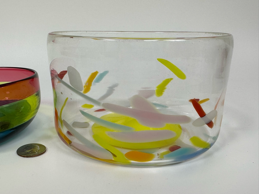 Pair Of Signed Art Glass Bowls [Photo 4]