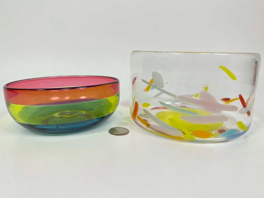 Pair Of Signed Art Glass Bowls   50100 Cb70 