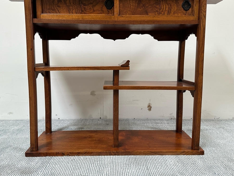 Unusual Chinese / Korean Altar Table Etagere Cabinet With Writing On Inside Of Doors 46.5W X 13D X 34H [Photo 6]