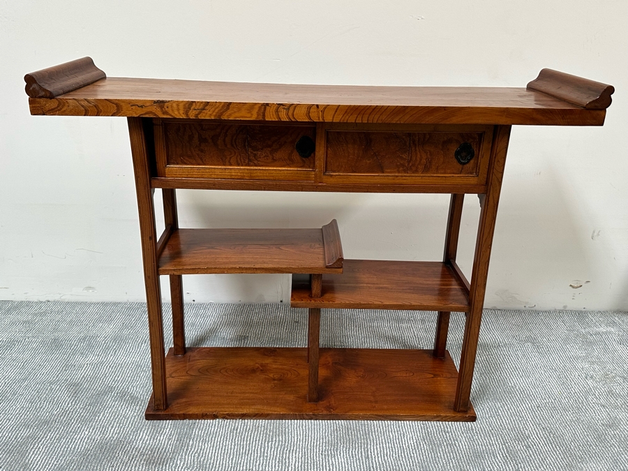 Unusual Chinese / Korean Altar Table Etagere Cabinet With Writing On Inside Of Doors 46.5W X 13D X 34H [Photo 3]