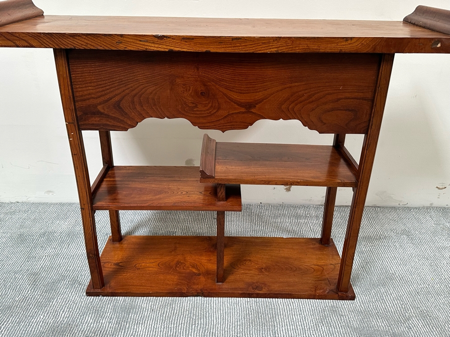 Unusual Chinese / Korean Altar Table Etagere Cabinet With Writing On Inside Of Doors 46.5W X 13D X 34H [Photo 17]